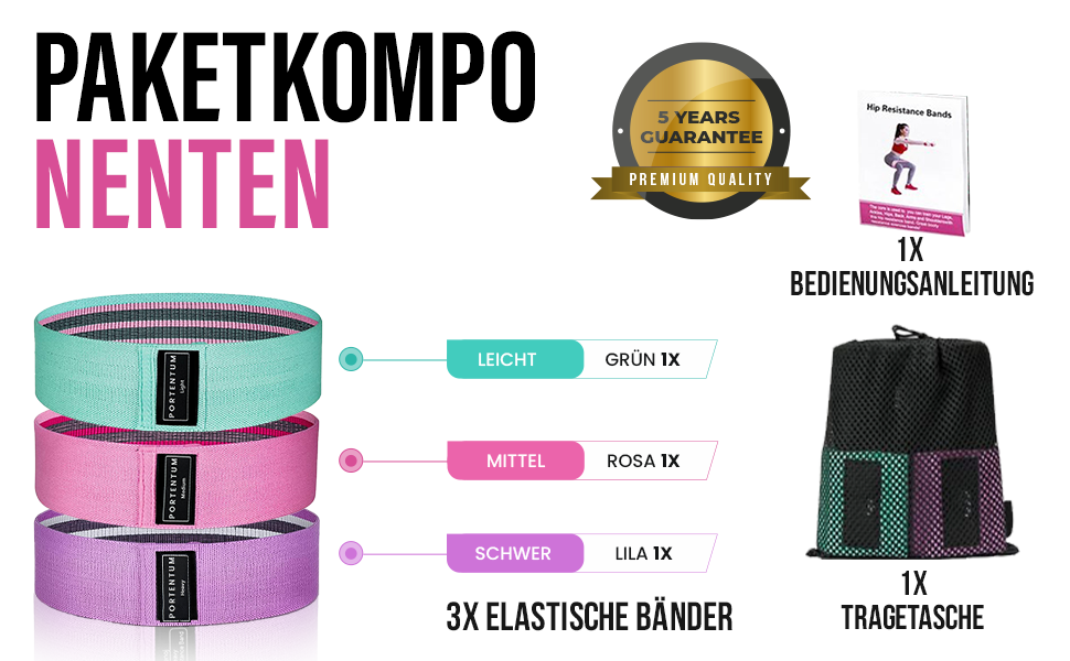 Еластичні гумки для фітнесу Portentum Resistance Bands (3 рівні опору) - для йоги, силових тренувань, фітнесу. Набір Terra Bands (рожевий, зелений, фіолетовий)