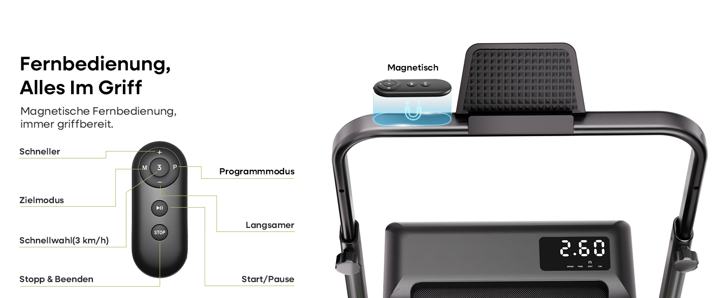 Бігова доріжка Walking Pad з нахилом 10%, 3.0 к.с., складна, для дому з магнітним пультом, LED-дисплеєм, висувними поручнями, 12 програм HIIT, до 136 кг, зелена