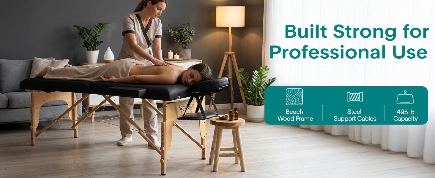 Крісло-масаж SereneLife складне – 3 зони, дерев'яний каркас, регульована висота, чорний колір. Портативне, складне з сумкою, PU-обшивка та піна, для велнес, косметології та терапії