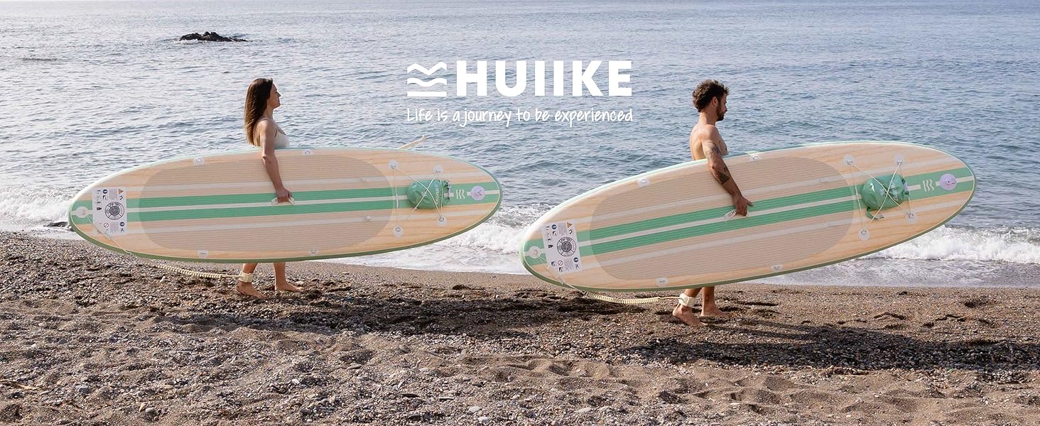 Надувний SUP-борд HUIIKE Stand Up Paddle Board з аксесуарами: весло, фіни, насос. Стабільний та міцний, 305 × 84 × 15 см, до 130 кг (Paulownia Mint - Full Pack)