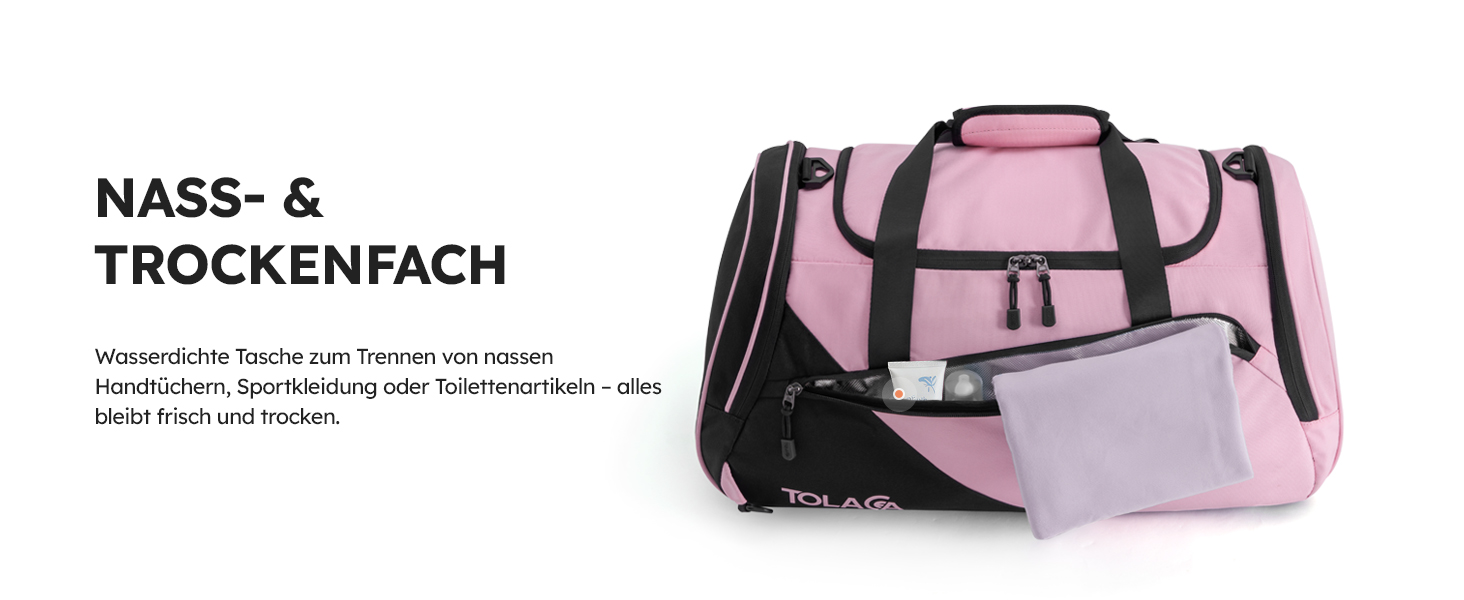 Спортивна сумка Tolaccea для чоловіків та жінок з відділенням для взуття та мокрих речей, рюкзак-дуffel для тренувань, фітнесу, басейну, подорожей (47л, чорно-рожевий)