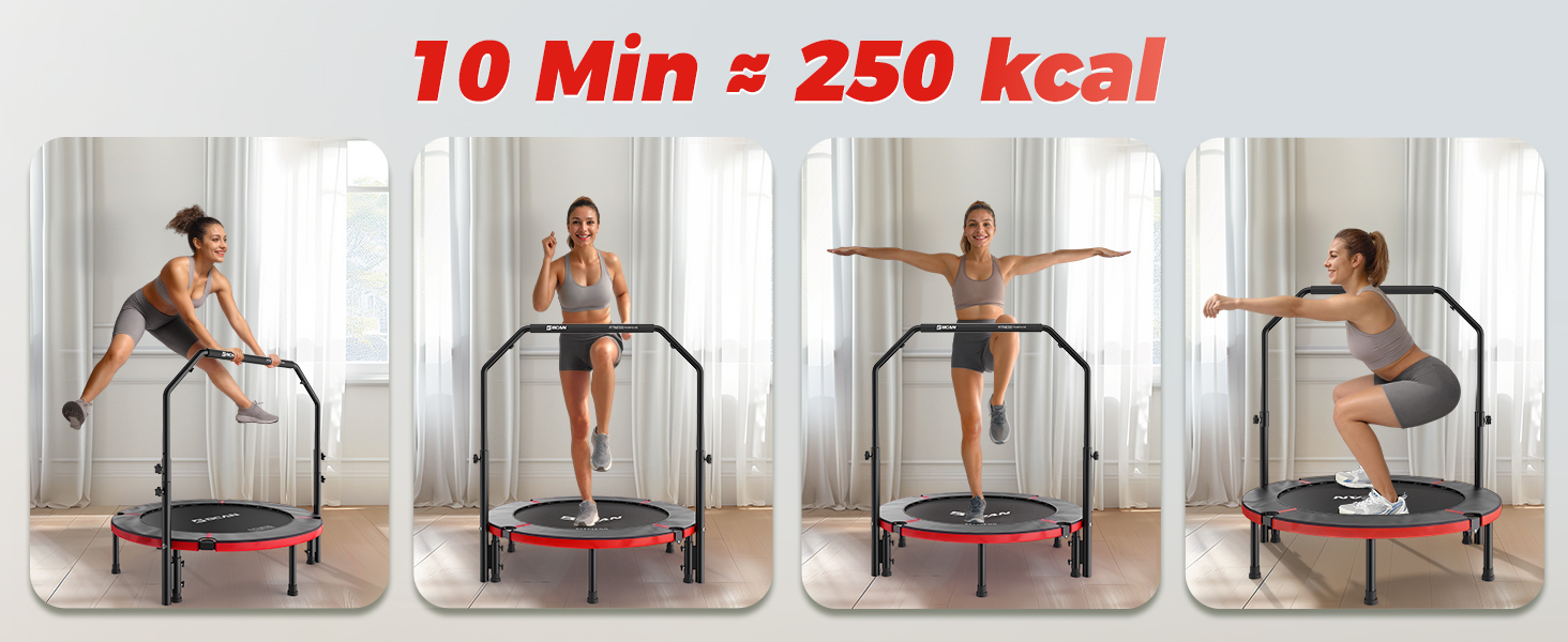 Міні-батут BCAN для дому, 102 см, складний, для дорослих, з регульованою ручкою, вантажопідйомність 150 кг, для фітнесу та тренувань вдома