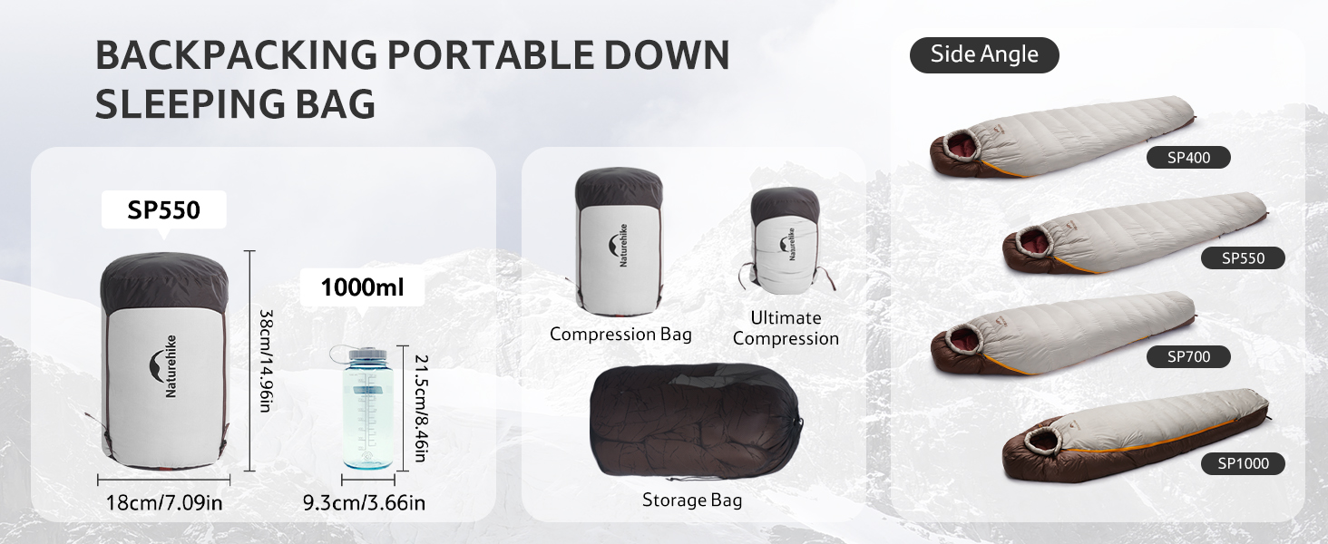 Спальний мішок Naturehike Snowbird з пухом Entenda, 550г, хакі, для кемпінгу та подорожей