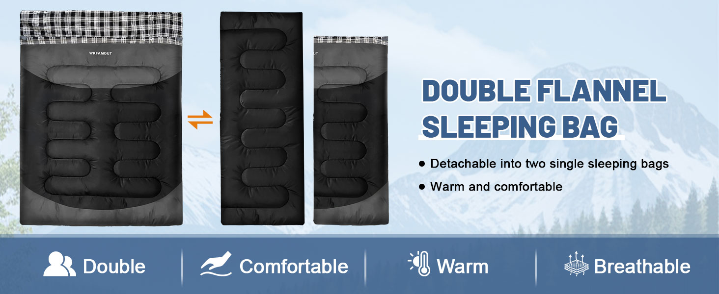 Спальний мішок для двох дорослих, ковдровий, водонепроникний, флісовий, 220x150 см, сірий, з сумкою для зберігання