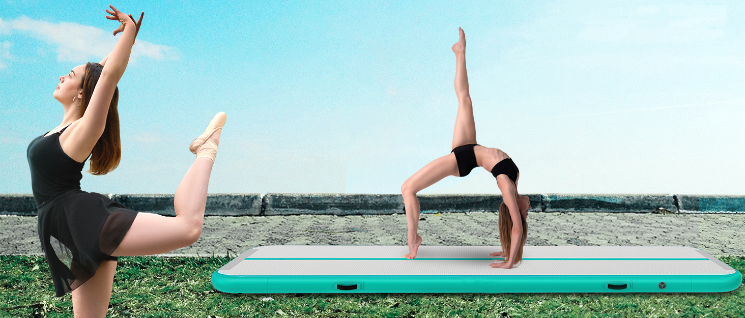 Надувний гімнастичний мат для дому, 300x100x10 см (м'ятно-зелений)