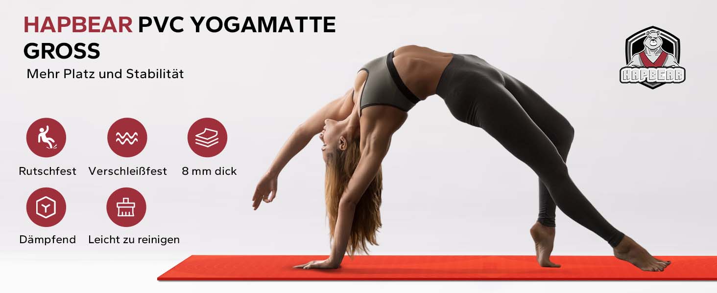 Йога мат HAPBEAR XXL: широка, спортивна, фітнес-мат з антиковзаючим покриттям 198x137 см / 183x116 см / 6 мм, надміцна, для пілатесу, тренажерного залу, дому, воркауту, зелена