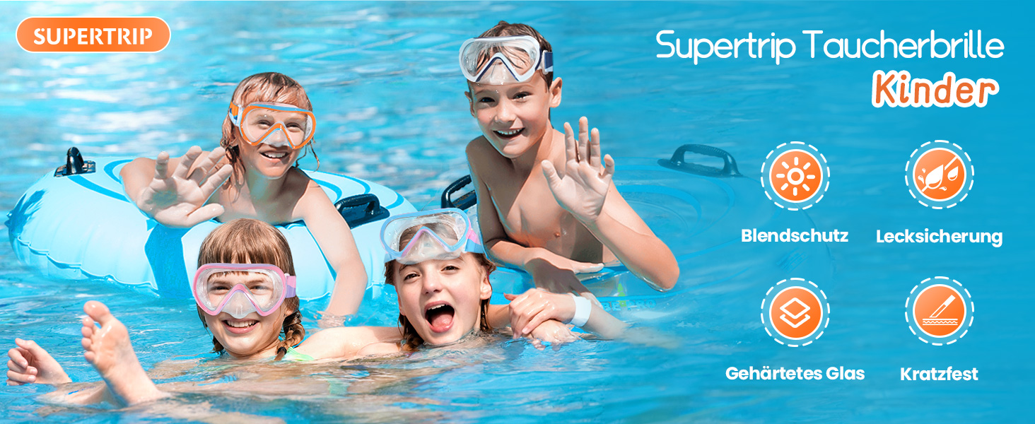 Дитяча маска для плавання та снорклінгу Supertrip, 6-14 років, скло, рожево-фіолетовий