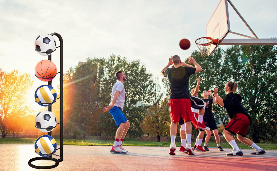 Стійка для зберігання м'ячів для футболу (5 шт.) - білий колір, багатоярусна, для демонстрації