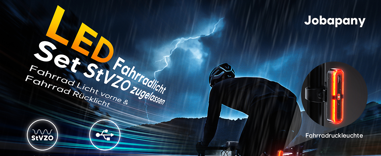 Набір велоліхтарів 100LUX: фара та задній ліхтар з гальмівним сигналом, акумулятор 3200mAh, StVZO, IPX5, для велосипеда, MTB, Ebike