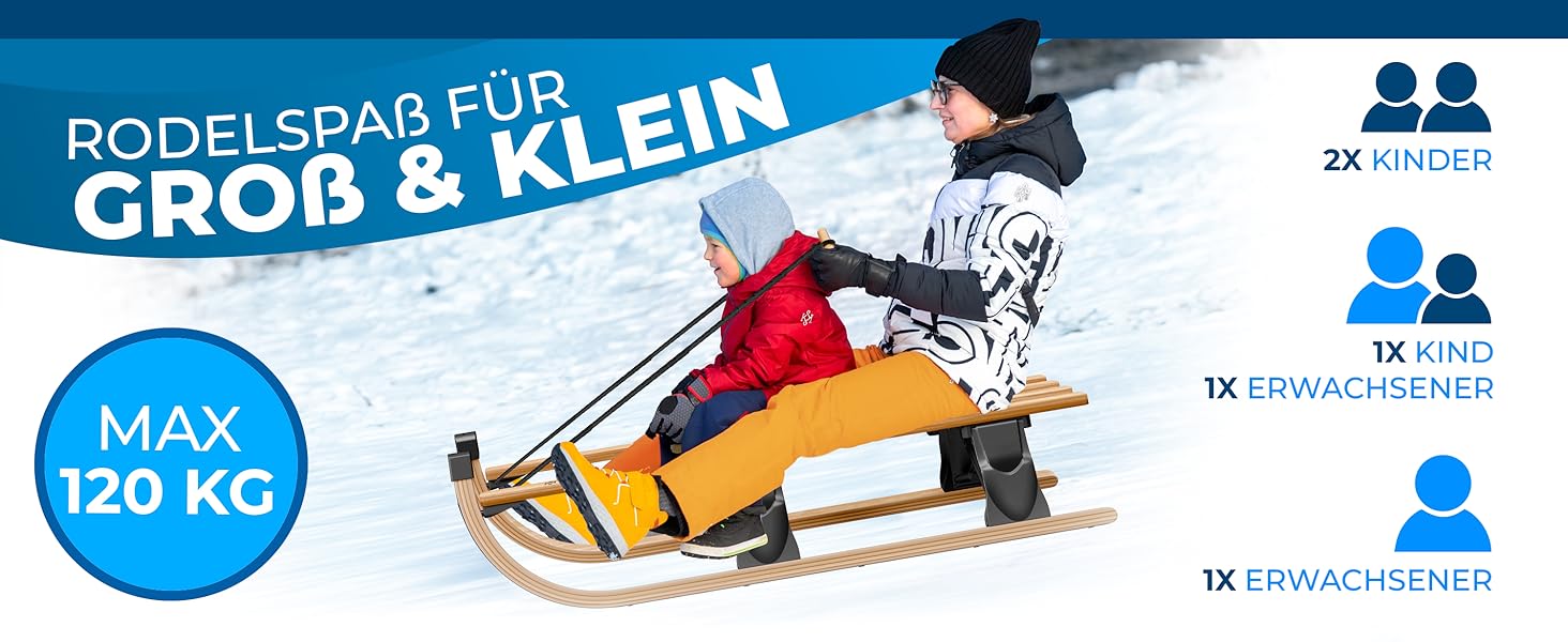 Дерев'яний санчата KESSER® Premium з буку, складні, з тяговим тросом та металевими чіпами, без спинки, червоні