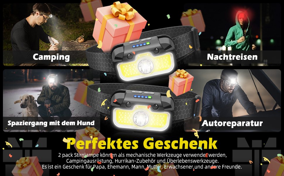 Налобний ліхтар Hyted LED перезарядна, USB-C, з функцією пам'яті, датчик, 2 шт., 2000 люменів, 14 режимів, IPX5, водонепроникний, для бігу, риболовлі