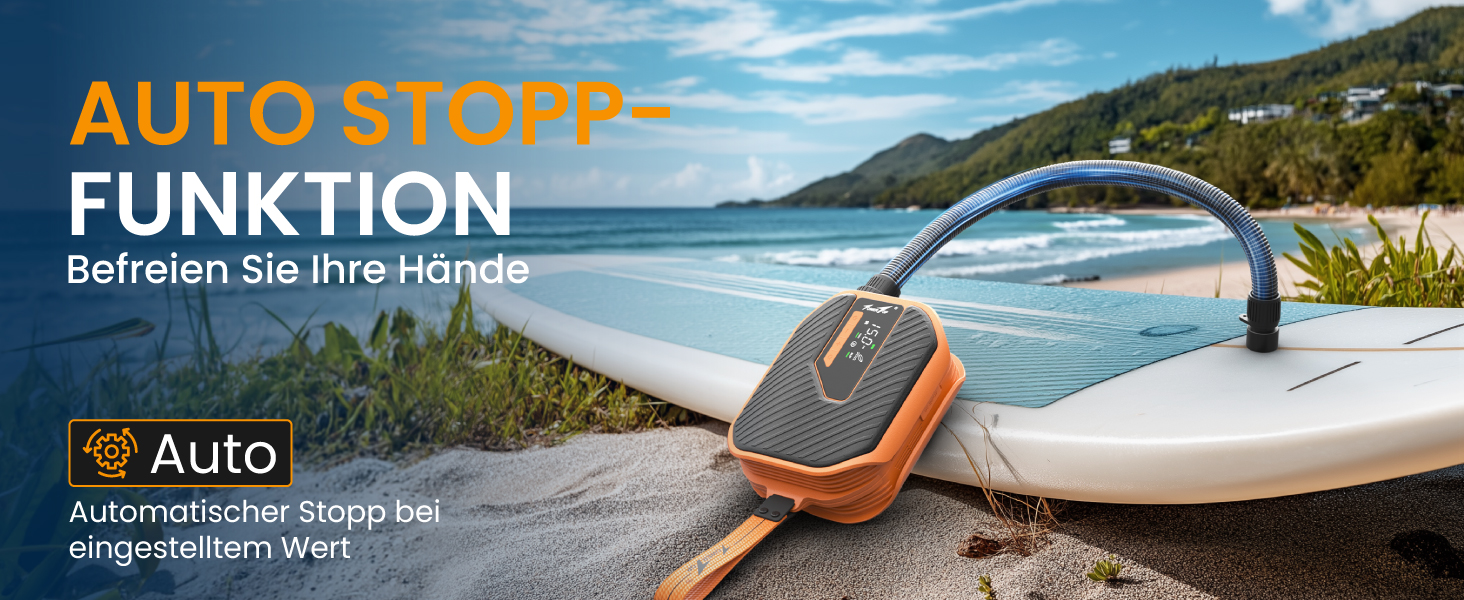 Насос електричний TowerTop для SUP дошки, каяків, автомобілів: 50 PSI, 12V, 8 насадок, акумулятор 10500mAh, помпа двосторонньої дії