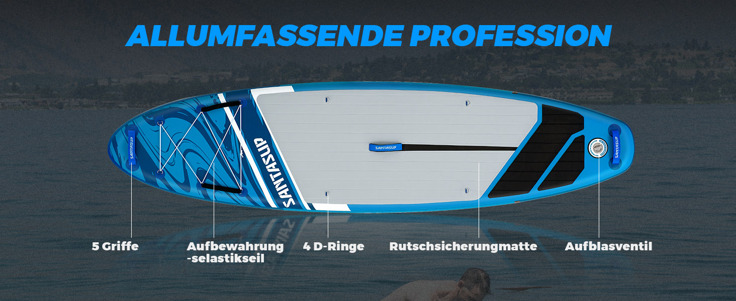 Надувний  SUP-борд Santasup Sport-Blue: Комплектація для дорослих (весло, насос, рюкзак, лінька, сумка)