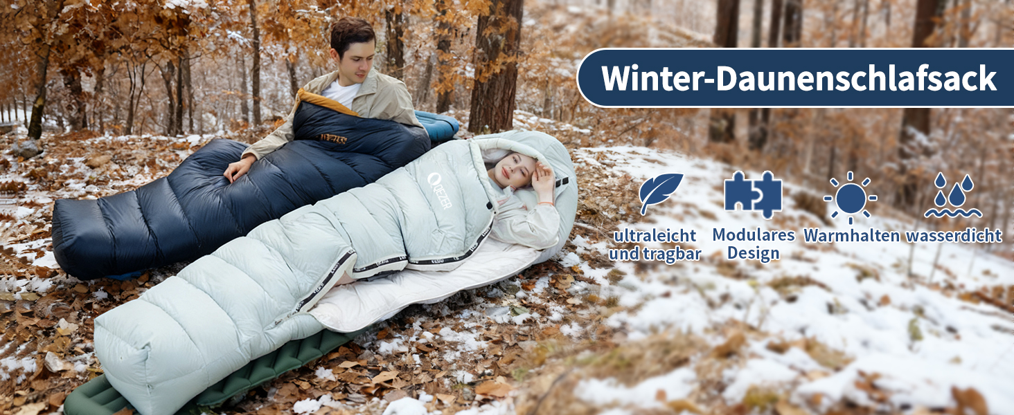 Спальний мішок зимовий Daunenschlafsack з графеновим покриттям, -24°C, 620FP, 1500г пуху, для кемпінгу, трекінгу, гірських походів (світло-зелений)