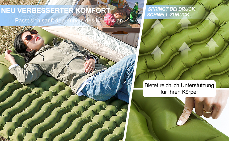 Надувна туристична матрац Holwim Isomatte з самонадуваванням, з подушкою та насосом, блакитна