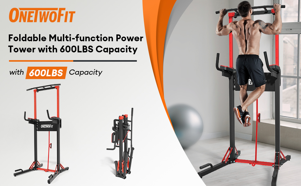 ONETWOFIT Power Tower - Станція для віджимань для дому, регульована висота, 270 кг, BLACK-1