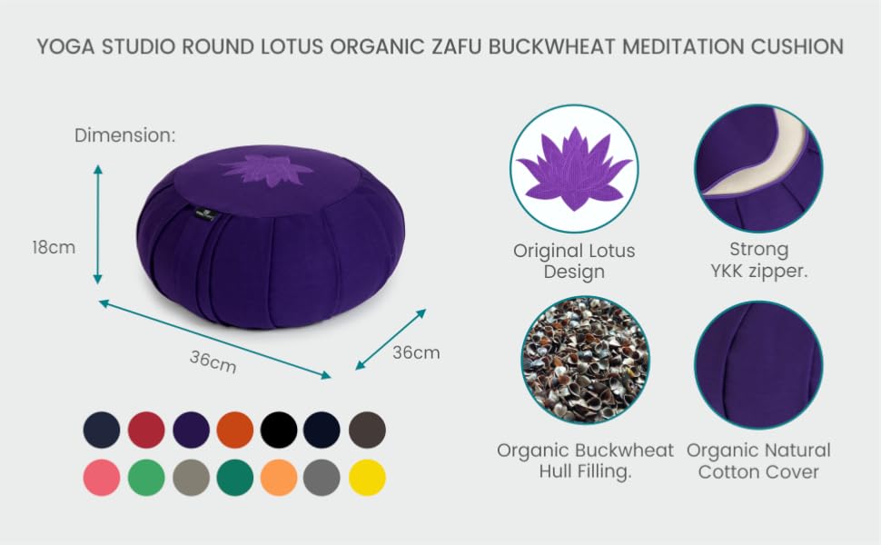 Подушка для медитації Yoga Studio YS Med/Cush/Purp/Purp/Lot, кругла, зафу гречка, лист лотоса, фіалка, звичайна