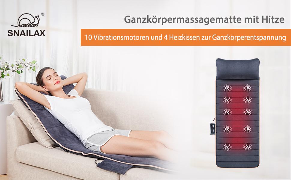 Масажний килимок Snailax з 10 вібраційними моторами та 4 терапевтичними нагрівальними подушками. Зігріваючий масажний килимок для спини та ніг, 175*60*5 см. Чудовий подарунок для чоловіків та жінок