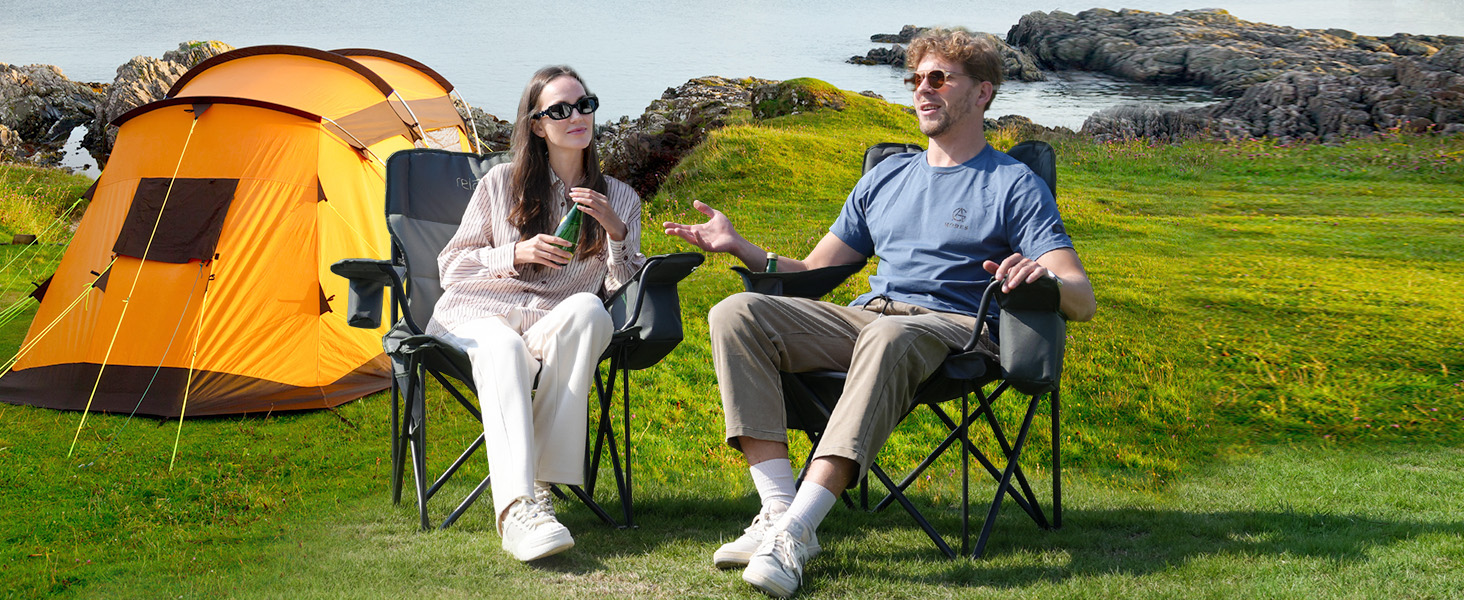 Крісло для кемпінгу складне RELAX FIELD 200 кг з підстаканником та сумкою-холодильником, для риболовлі та відпочинку на природі (Сірий, 2 шт.)