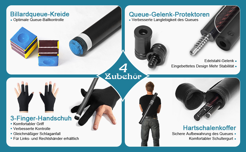 Більярдний кий з карбону, 58 дюймів, 12.5 мм наконечник, 20/21 унція, для аматорів та професіоналів