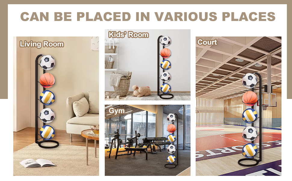 Стійка для зберігання м'ячів Kleemeiero: баскетбольний, футбольний, волейбольний, 5 м'ячів, 23.5 см, білий/чорний