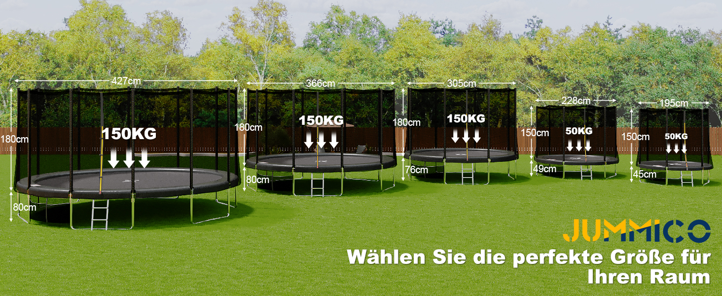 Батут JUMMICO Outdoor для дітей Ø 183/228/305/366/427 см з сертифікацією GS, з драбиною та бічною кишеню (228 см), чорний