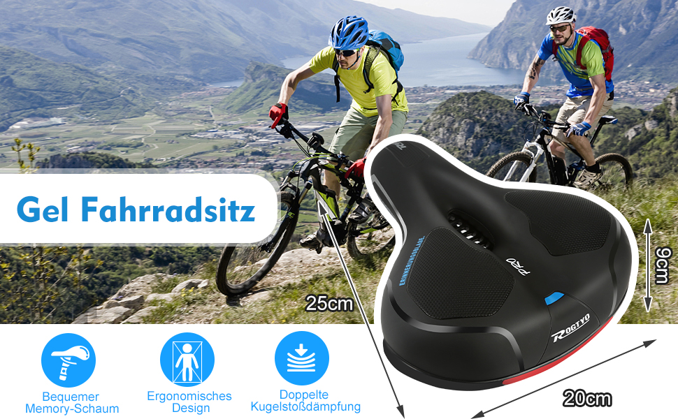 Велосипедне сідло з гелевою вставкою Pro 2.0: широке, м'яке, комфортне, дихаюче, з амортизацією, ергономічне, з піною з пам'яті, водонепроникне, чорне