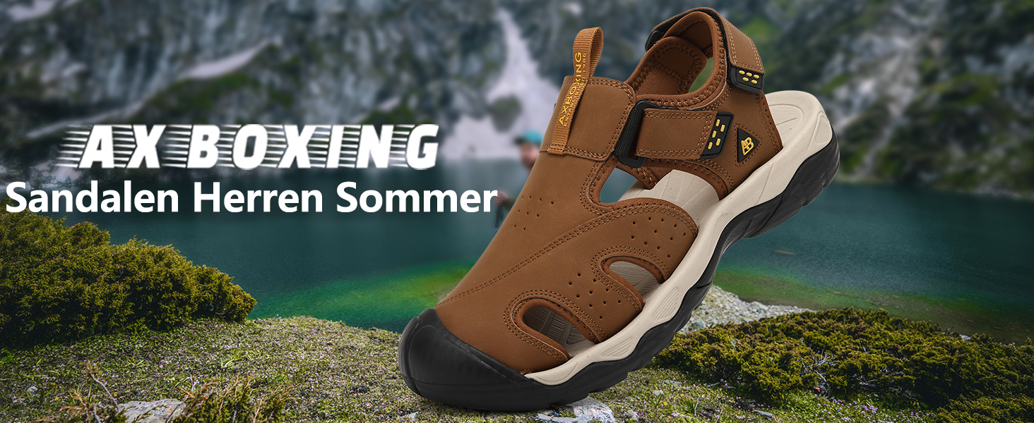 Чоловічі сандалі AX BOXING для трекінгу та спорту, літні відкриті, на липучці, дихаючі, антиковзкі, розмір 44 EU (коричневі)