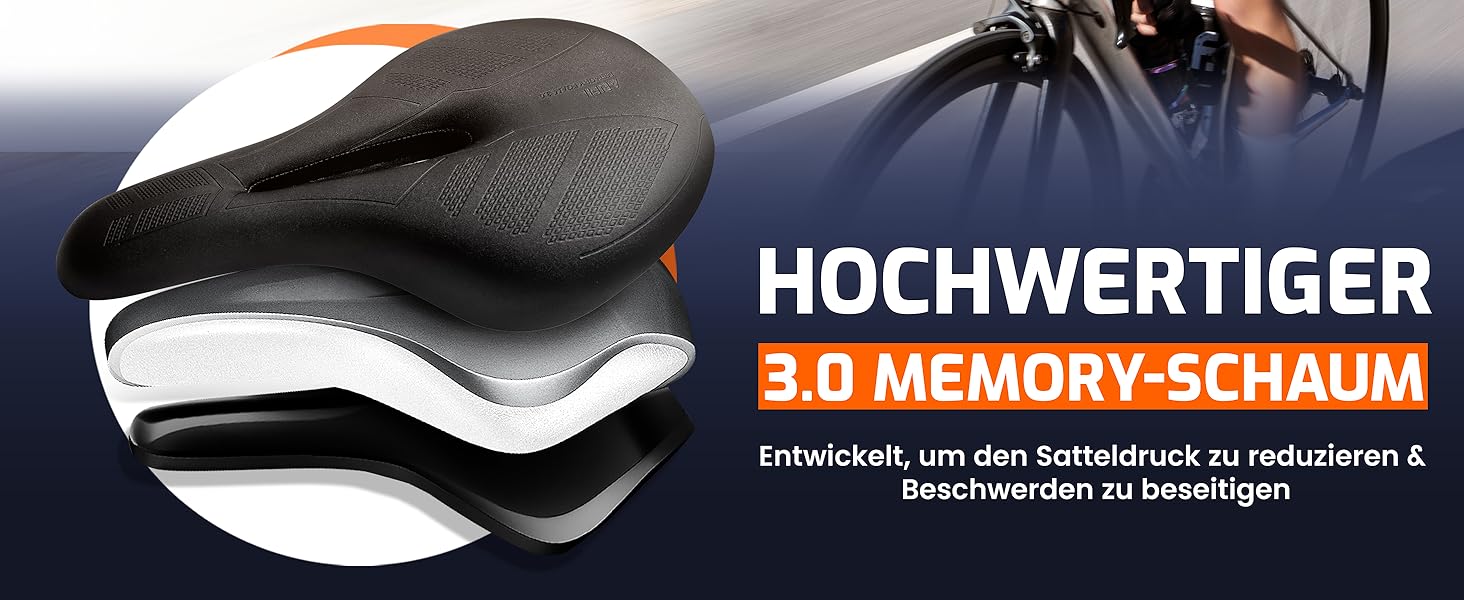ANFIL® Велосипедне сідло - Максимальний комфорт - Ергономічне сідло з Memory Foam 3.0 для жінок та чоловіків - Зручне та м'яке - з оптимізованим розподілом тиску для тривалих поїздок
