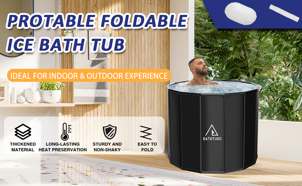 Портативна складана ванна для дорослих STARBRILLIANT (80x66 см) — крижана ванна для відновлення м'язів, SPA та загартовування, чорна, розмір L