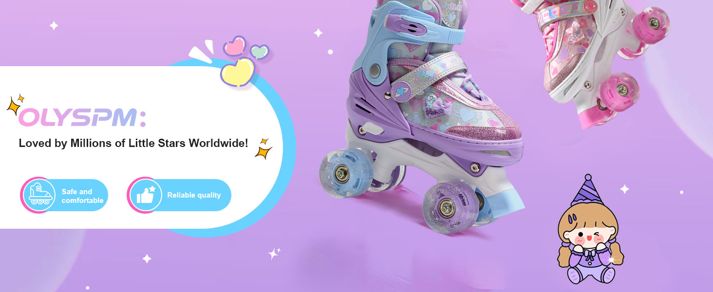 Дитячі ролики для дівчаток з блискучими сердечками та світлодіодними колесами, 4-разове регулювання, ролики для дітей-початківців, ідеальний подарунок на день народження або Різдво, фіолетовий колір
