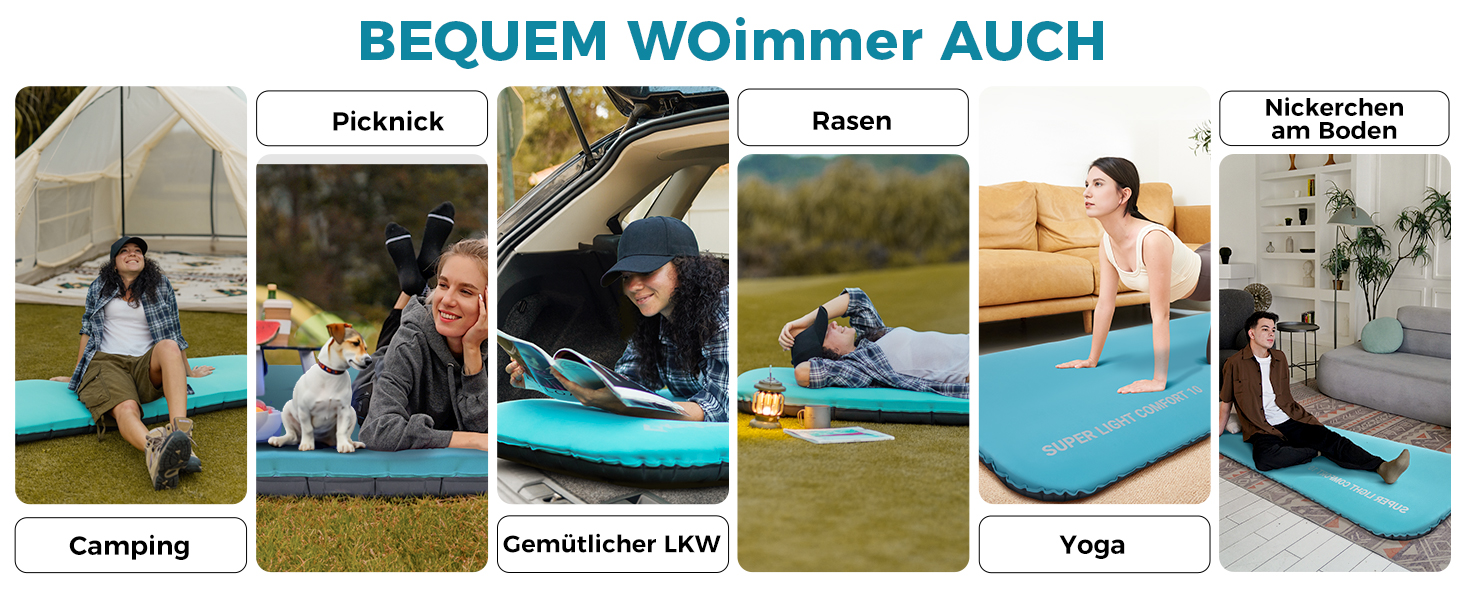 Кемпінговий килимок KingCamp R4.9 з memory foam, 10см, 4-сезонний, надувний, для кемпінгу та подорожей, блакитний
