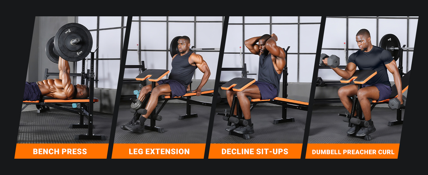 Складана тренажерна лава YOLEO 6 в 1 з підставками для штанги, регульована, для дому, з жимовою лавою та жимовою банківкою для пресу та згинанням ніг