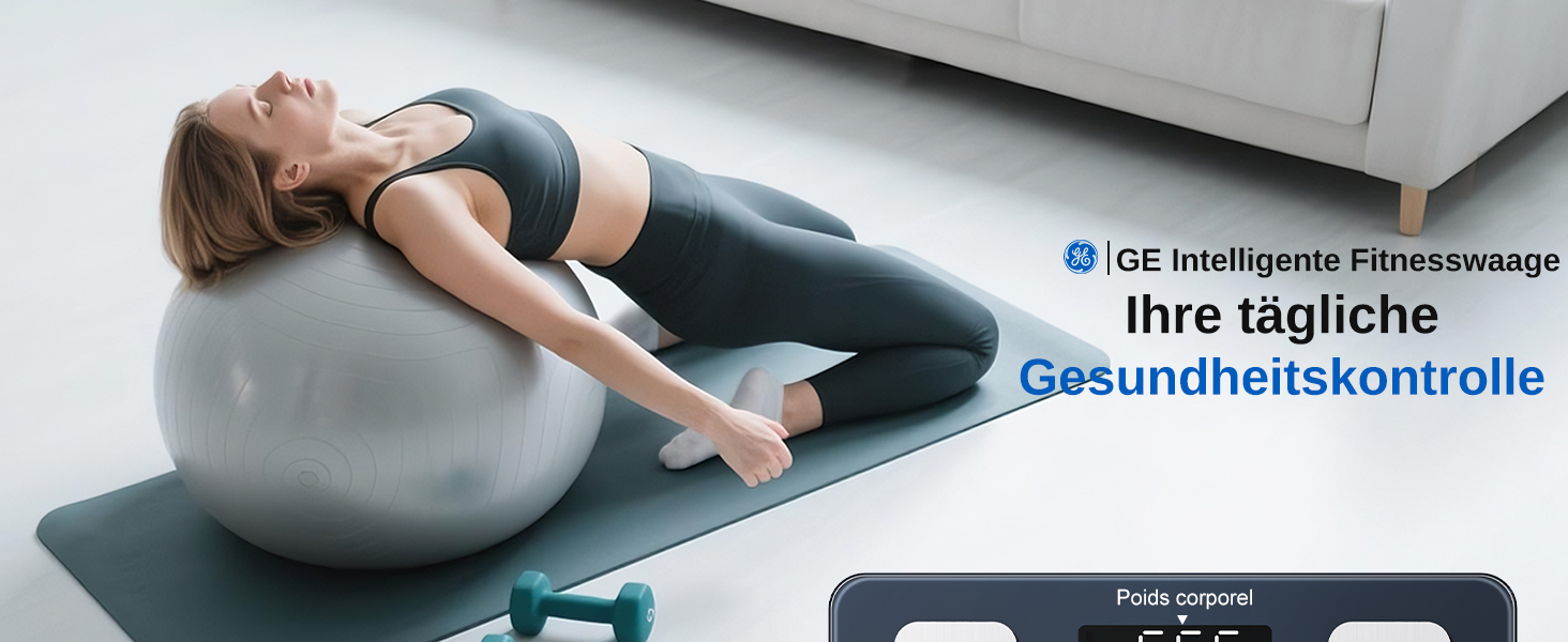 Вага для вимірювання жиру в тілі GE Smart з Bluetooth, аналіз складу тіла, BMI, великий дисплей, точність, до 180 кг, чорний