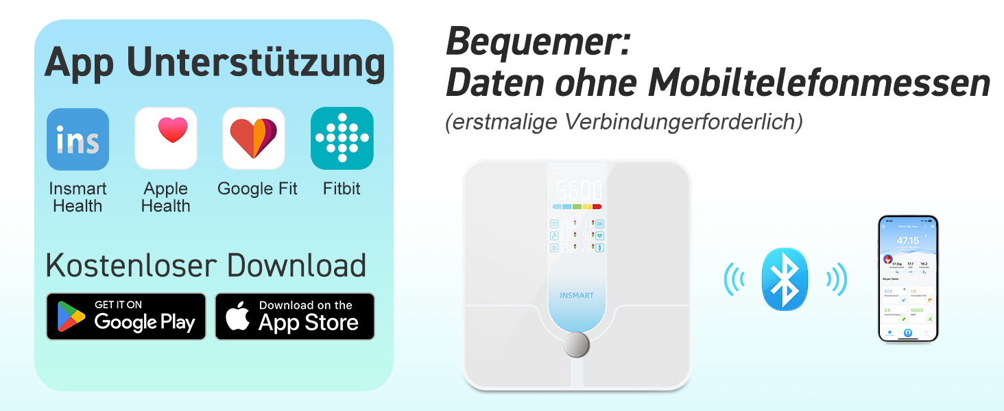 Інсмарт Розумна вага з великим дисплеєм, 227 кг/500 фунтів, аналіз складу тіла, Bluetooth, APP, 18 показників (BMI, вага, жир, м'язи, пульс), біло-помаранчевий/блакитний колір