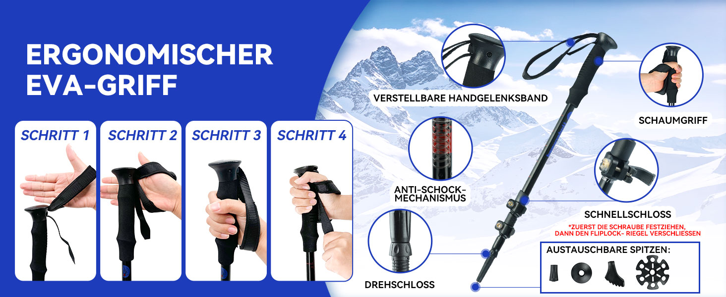 Телескопічні палиці для скандинавської ходьби та трекінгу, ультралегкі алюмінієві палиці для гірських походів з антишоковою системою, комплект 2 шт, чорні