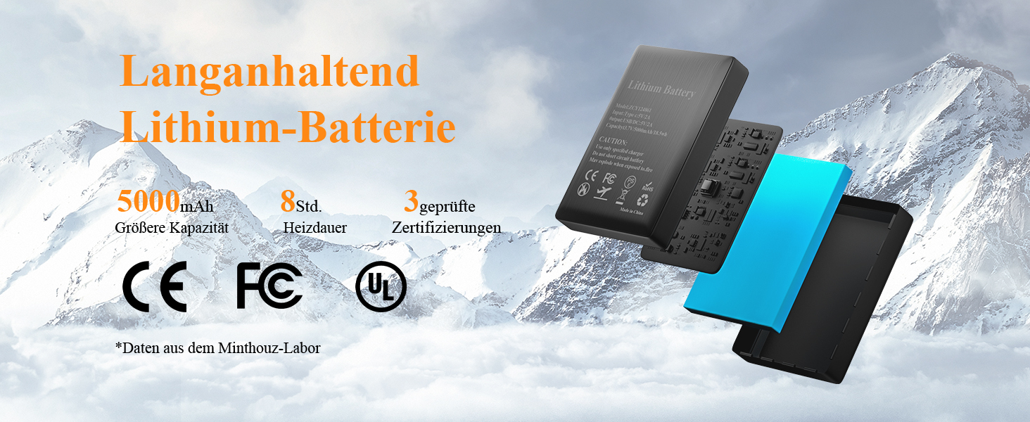 Нагріваючі рукавички Minthouz W13 з акумулятором 5V 5000mAh для чоловіків та жінок, сенсорний екран, водонепроникність, для активного відпочинку