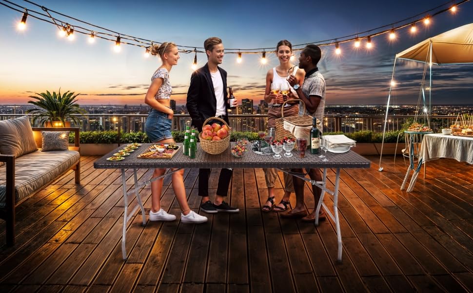 Складаний садовий стіл Arebos Buffettisch 182x74x74 см - чорний | для 8 осіб | з ручкою для перенесення