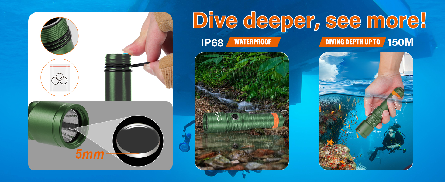 Ліхтар під водою ORCATORCH DC710 LED 3000 Люмен, USB-C, IP68, 150м, зелений