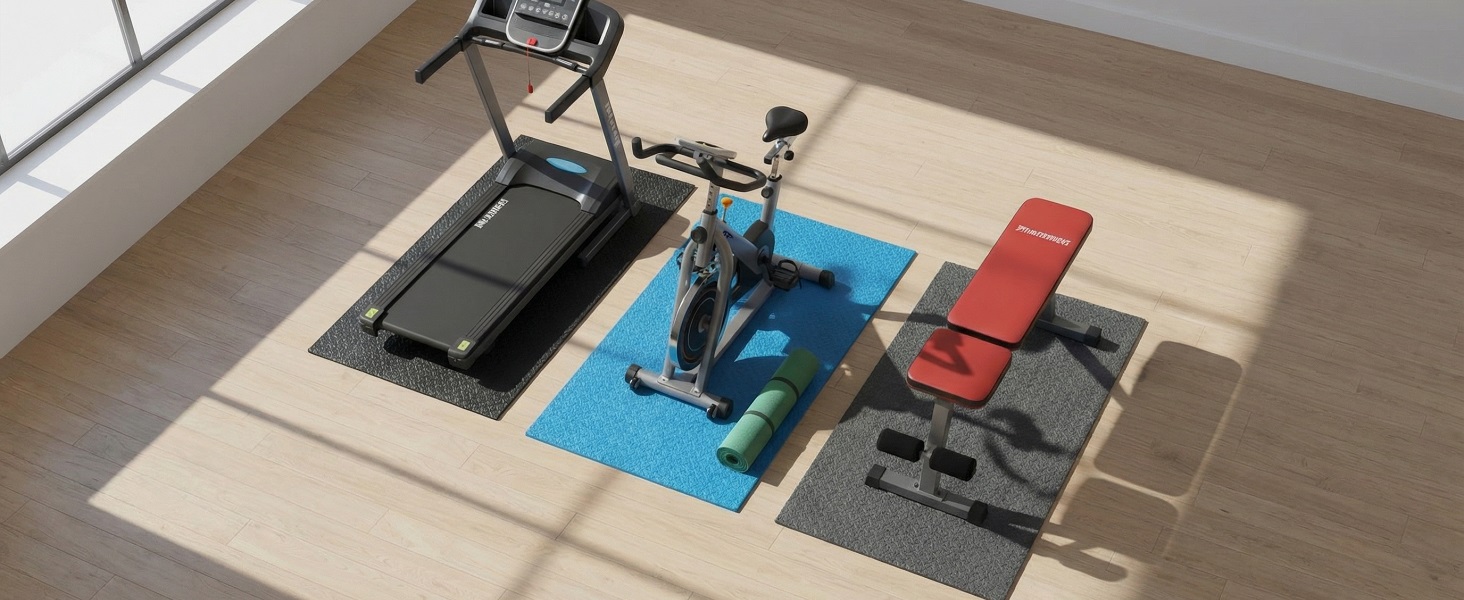 Захисний килимок під бігову доріжку та тренажери 200x100 см, потовлений 7 мм, протиковзкий, блакитний (комплект 2 шт.)