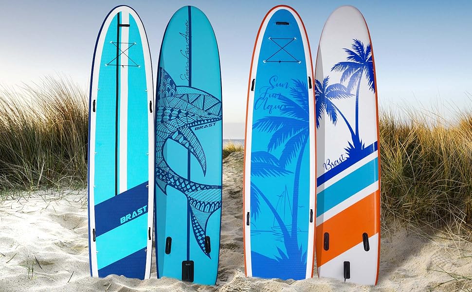 Сім'я BRAST SUP Board Надувний набір весл XXL Від 370x87x15см до 210 кг багато моделей з аксесуарами 2 шт. сидіння для байдарки 2 шт. ремінь для ніг 2 шт. рюкзак для веслування Гаваї