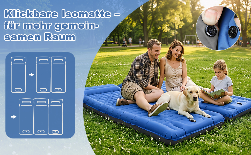 Каремат надувний JATEKA Isomatte Camping 12 см з вбудованим насосом, блакитно-сірий - для кемпінгу, туризму, походу