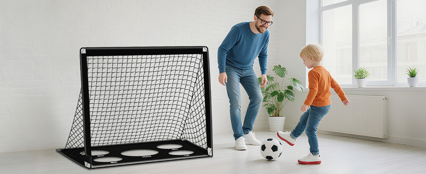 Дитячі ворота для футболу 2-в-1, 150x120 см, портативні та стабільні, 5 цілей, 4 анкера, сумка, для саду, парку, пляжу, чорний