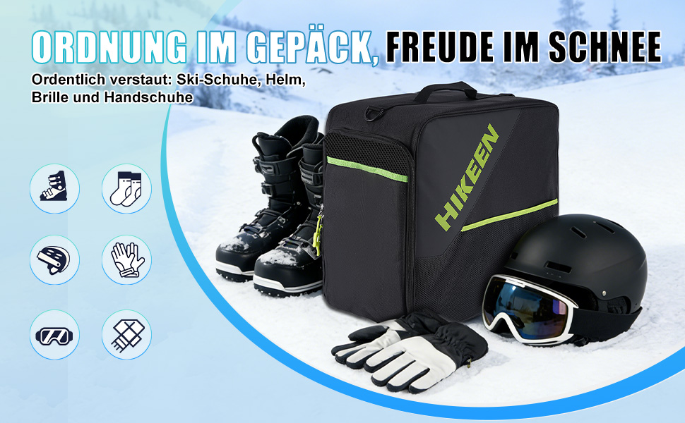 Чохол для лижних черевиків Hikeen з відділенням для шолома: містка сумка для лижних черевиків та шолома з вентиляцією, зручною конструкцією та EVA-вкладкою, з плечовими ременями, об'єм 40L