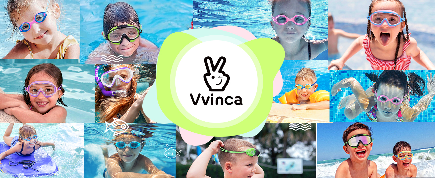 Дитячі плавальні окуляри Vvinca з широким оглядом, антифогом і UV-захистом, водонепроникні, з м'яким ремінцем, для дітей 3-14 років