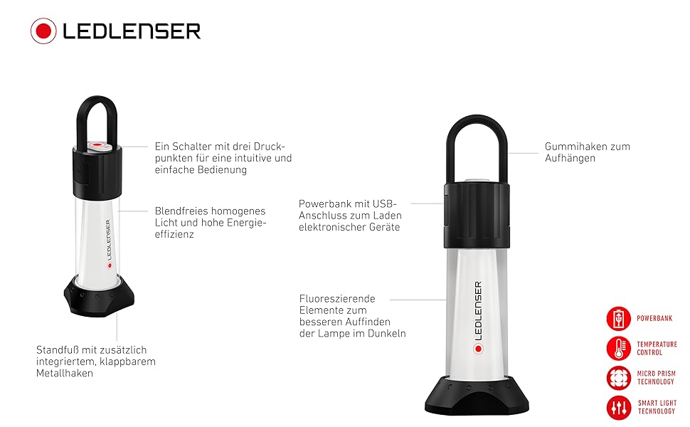 Ліхтар LED Ledlenser ML6 Warm Light 750 люмен, акумуляторний, до 200 год, з Powerbank, червоним світлом, магнітний, для кемпінгу та активного відпочинку, чорний