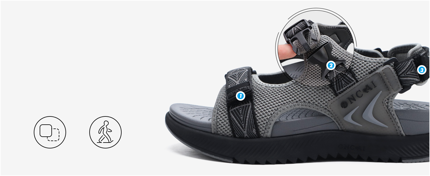 Чоловічі сандалії ONCAI Wandersandalen: сірі сандалії для піших прогулянок, пляжу та водних видів спорту з регульованими ремінцями, розмір 48 EU