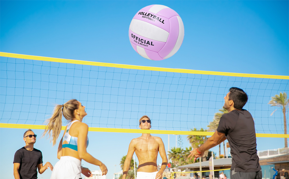 Волейбольний м'яч офіційний розмір 5, комплект з м'яким м'ячем для гри в приміщенні, на вулиці, на пляжі, тренувальний інвентар для волейболу та басейну, фітнес-зал, зелено-білий (фіолетовий/білий)