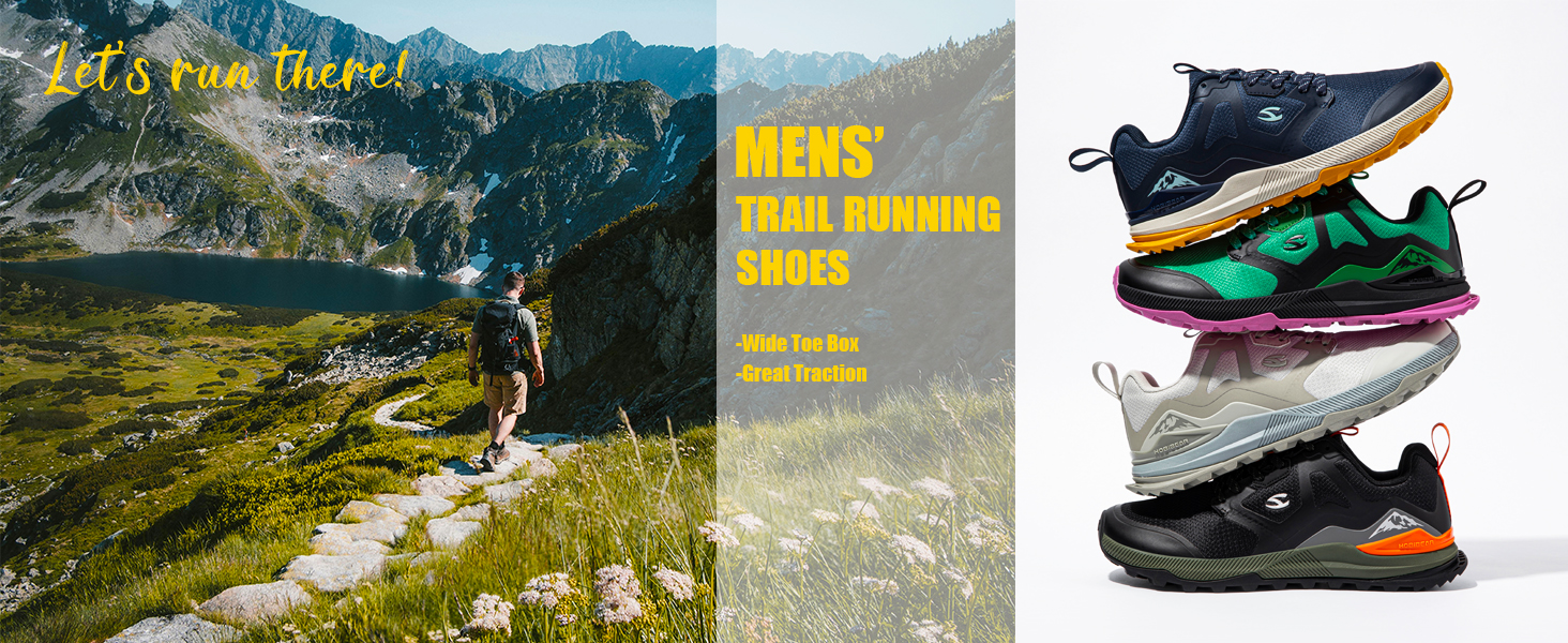 Чоловічі трейлові кросівки HOBIBEAR для трейлраннінгу, трекінгу та хайкінгу. Широка передня частина, не слизька підошва, чорний колір, 44 EU