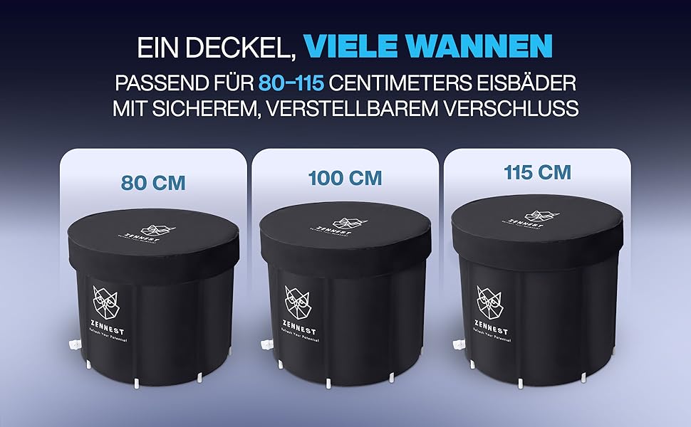 Eistonne Zennest Eistonne для дому 90см – XL Cold Plunge: велика ванна для крижаних процедур на відкритому повітрі з 6-шаровою ізоляцією. Зручна та портативна ванна для дорослих. (Rund-pro)